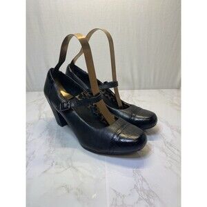 Clarks Black Leather Mary Jane Block Heel Pumps Women’s Size 9.5 M Shoes